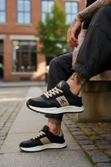 Adidasi barbati casual, negru cu alb A2571